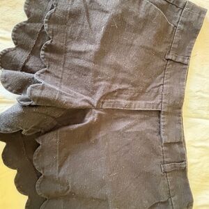 Scalloped Hem Black Shorts - Textured Cotton Blend